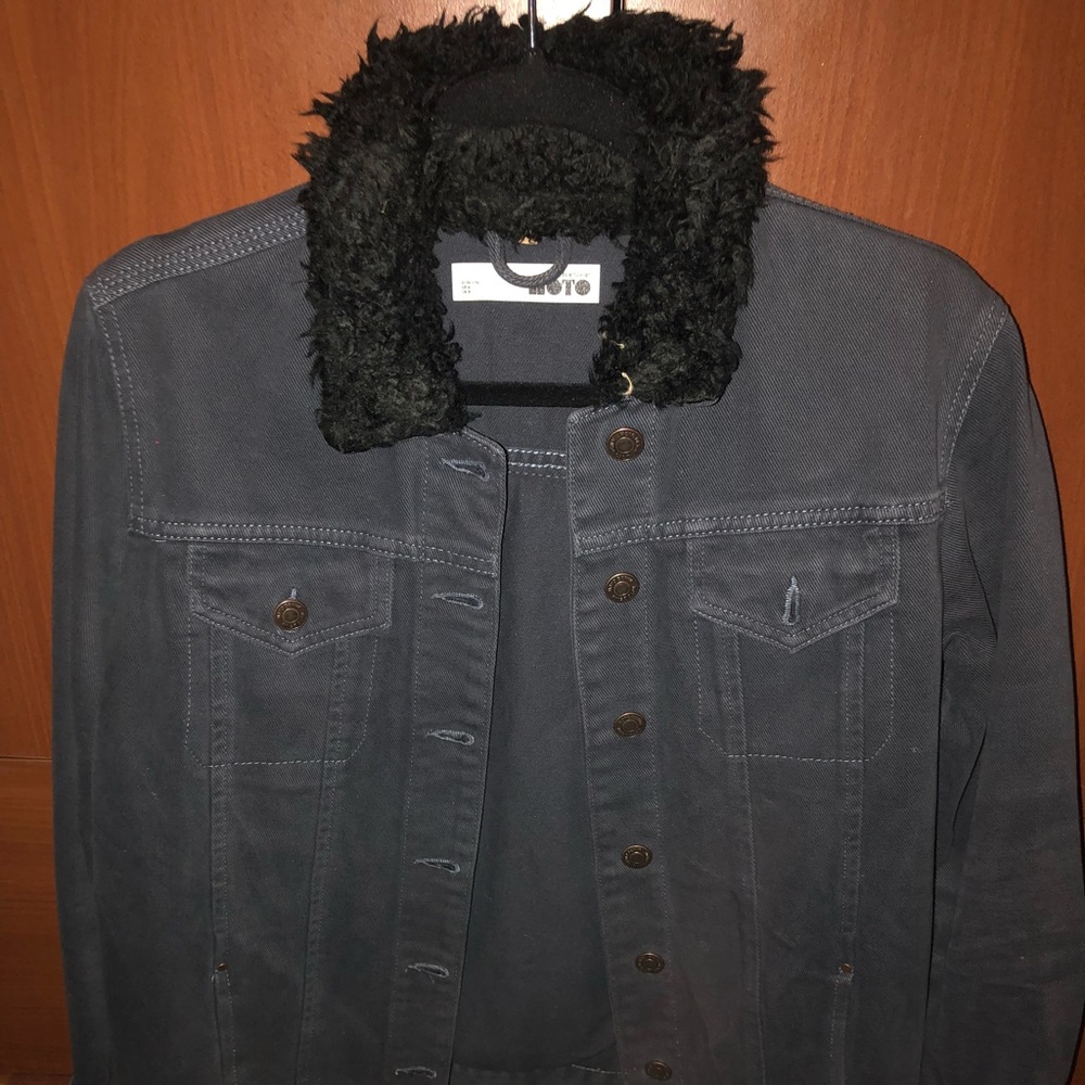 Moto denim jacket with Sherpa lining